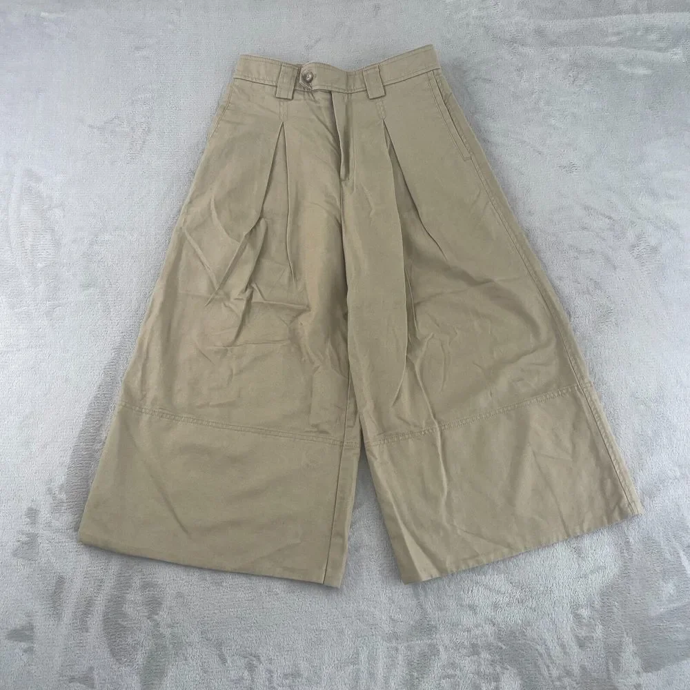 Banana Republic Cropped Wide Leg Pants 2 Beige Linen Blend Pleated Trousers NWOT